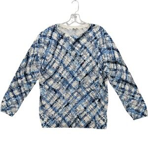 Talbots Plus Size Abstract Plaid Print Long Sleeve Knit Top Sweater 2X